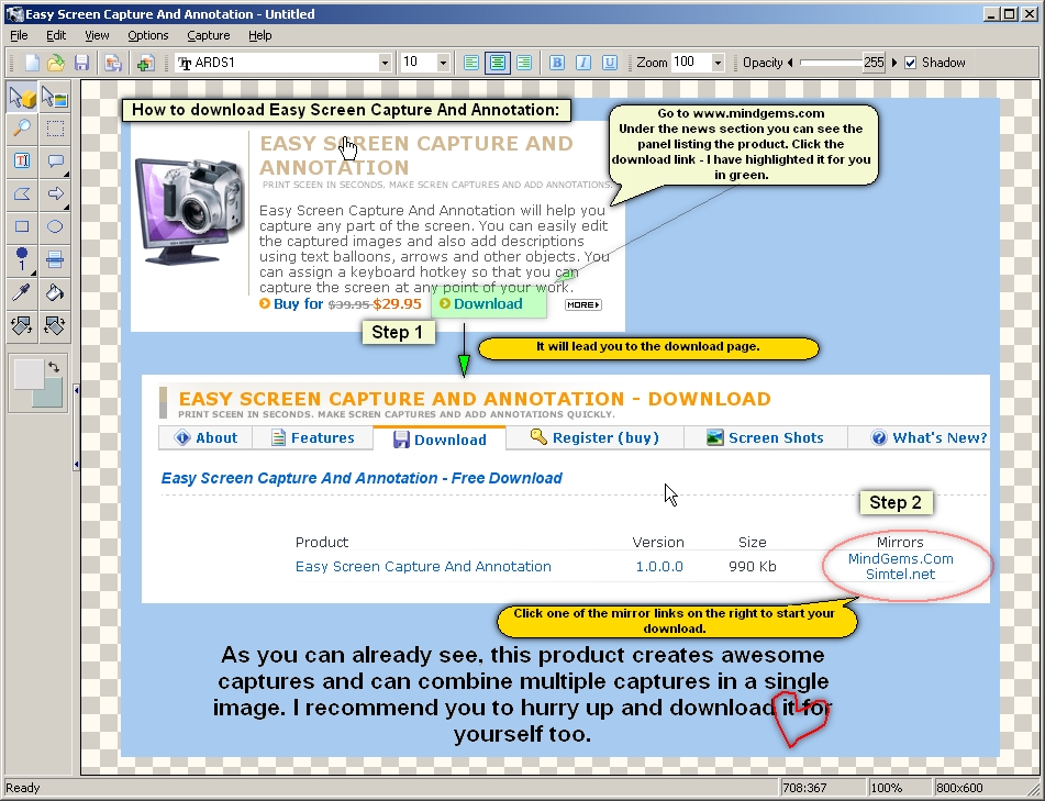 Easy Screen Capture And Annotation lets you capture and edit images quickly.