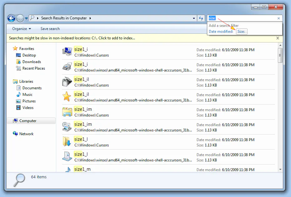 Find Largest Files in Windows Explorer