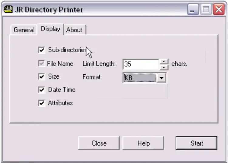 JR Directory Printer Options