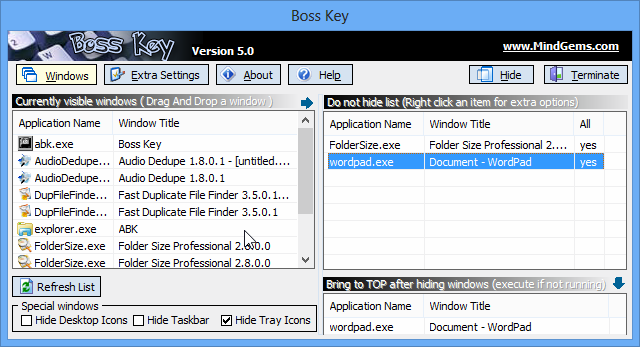 Hide desktop with Boss Key