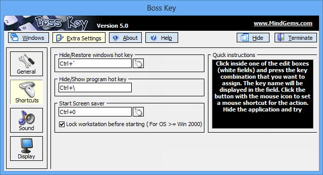 Boss Key - Hide windows shortcuts