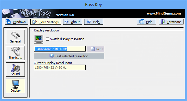 Boss Key - display resolution settings