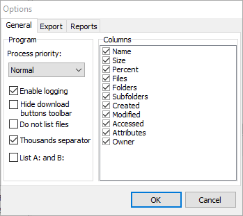 Folder Size Explorer Options
